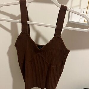 Brown Ribbed Women's Top